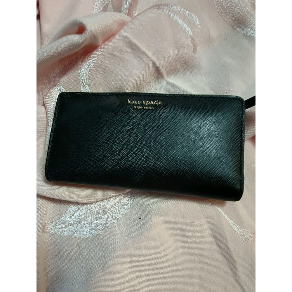 Womens Wallet By Kate Spade Black Bi Fold 3 Section Snap Close Side Gold Zipper